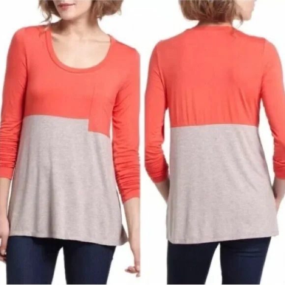 2 for 20 | Anthropologie Color Block Pocket Long Sleeve Tee - Picture 1 of 6